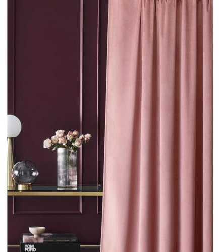 room99 Rideau en Velours avec œillets argentés Charmy 140 x 250 Largeur x Hauteur, Décoration de fenêtre, Rideau Thermique Isolant Anti Froid et Chaleur pour Salon Rose, 1 pièce