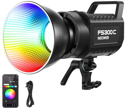 NEEWER 300W RGB LED Video Light APP/2.4G Control, 17 Effects 2500-7500K 29000lx COB Continuous Output Lighting with Cleaning Cloth, CRI95+ Bowens Mount for Studio Photography Video Recording, FS300C