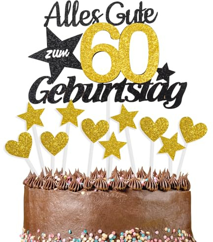 Alles Gute zum 60 Geburtstag Kuchendekoration, Gold und Schwarz, Kuchen Deko, Cake Topper 60 Jahre für Männer & Frauen Geburtstags Party Jahrestag Torte Deko Supplies