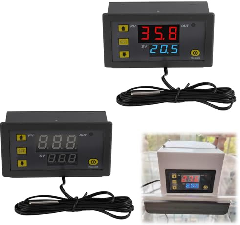 2 Piezas Controlador de Temperatura Digital W3230, AC 110V-220V, Interruptor de Termostato con Pantalla LED y Sonda Sensor, Sensor Temperatura W3230, Regulador de Temperatura Digital