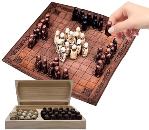 Set Battaglia Scacchi Norreni - Gioco Da Tavolo Portatile, Pezzi Vichinga | Classico Gioco Sviluppo Del Cervello In Legno Storico, Kit Tavolo Da Guerra Culturale Con Borsa Per