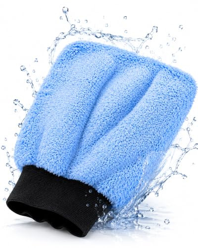 BADfabrik24 Mikrofaser Reinigungshandschuh 20 x 26 cm, Blau, 350 g/m², waschbar bis 60 °C – weich, griffig und wiederverwendbar für Haushalt, Auto und Büro