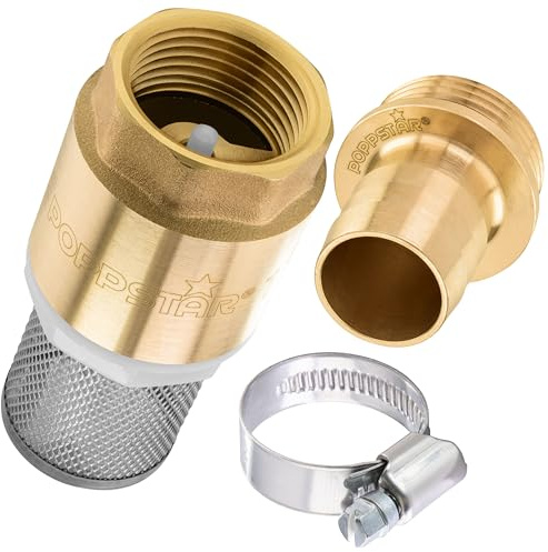 Poppstar Suction Filter Set, Foot Valve with Non-Return Valve 1 Made of Brass, Stainless Steel Suction Basket, Nozzle and Hose Clamp