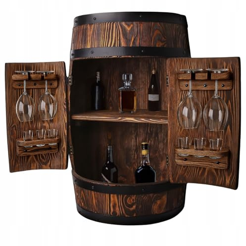 MB Manufaktura Barel Rustikale Fass Bar aus Massivholz – Hausbar im Vintage Design mit Regalen – Whisky & Weinbar, versteckte Minibar, Handgefertigt