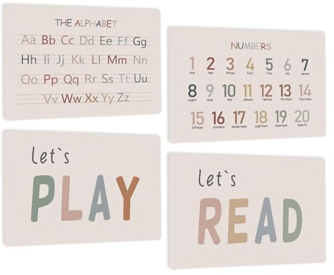 4ER Set - Lern Tischset Platzsets Kinder - Englisch ABC Alphabet Zahlen Platzmatten Bastelmatte - rutschfest - Plastik Lernen Platzdeckchen aus Kunstleder - DIN A3