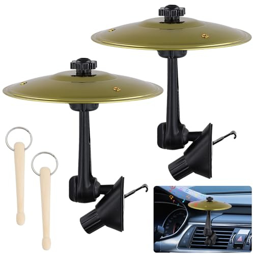 2 Pcs Platillo Bateria para Coche, Ajustable 360°, 2 Cabezales, 14 cm Tambor de Coche con 2 Mini Mazos, Ranura de Ventilación, Car Crash Cymbal para Todo Coche Amantes Música Entretenimiento
