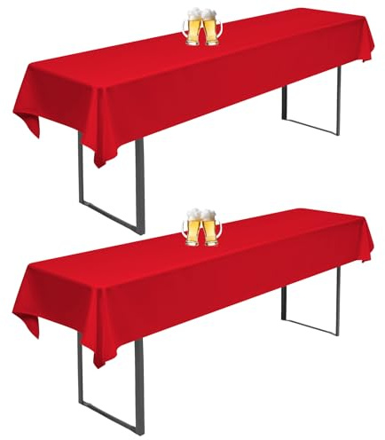 2 Stück Biertisch Tischdecke Rot Universal für 50cm u.70cm Biertische Hussen für Biertisch Biertischhussen Rechteckige Tischdecken Waschbar 110x260cm (Rot)