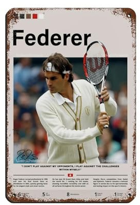 Roger Federer Poster, Blechschild, Vintage, Metall, Pub, Club, Café, Bar, Zuhause, Wandkunst, Dekoration, Poster, Retro, 20 x 30 cm