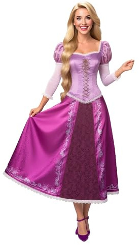 YOSICIL Robe Princesse Raiponce pour Femme Robe de Soirée à Manches Bouffantes Cadeau de Fête Halloween Carnaval Anniversaire, Violet, S