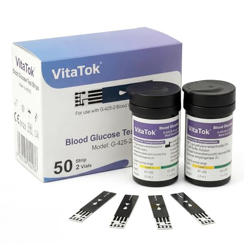 VitaTok Blood Sugar Monitor Blood Glucose Monitors, G-425-2 Blood Sugar Test Kit, Diabetes Testing Kit for Home Use (Strips 50pcs)