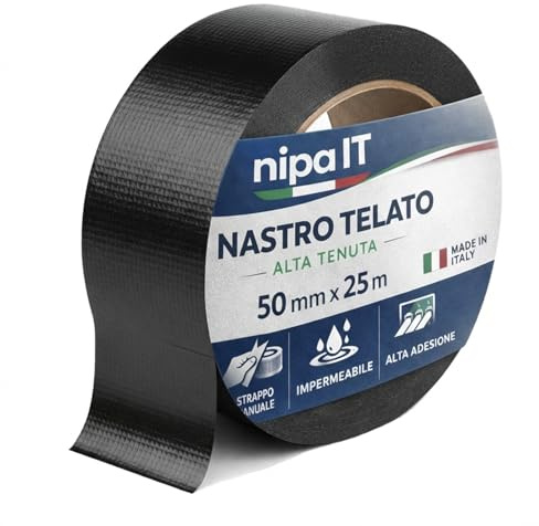 NIPA IT | Nastro Americano Telato, 50mm x 25 metri, Nastro Telato Nero per Uso Interno/Esterno, Made In Italy