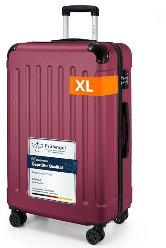 YONSLY Gepäck Suitcase, TSA-Schloss YKK-Reißverschluss Reisekoffer, Hartschalen-Koffer Trolley Handgepäck mit 360° Lenkrollen, Teleskopgriff (XL, Wein rot)