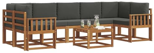 vidaXL Outdoor-Sofagarnitur mit Kissen 8 pcs Natur und Anthrazit, Sofa-Set aus Akazienholz für draußen, modernes modulares Design, Loungemöbel für die Terrasse, Flexibles Garten-Sofa, Garten-Lounger