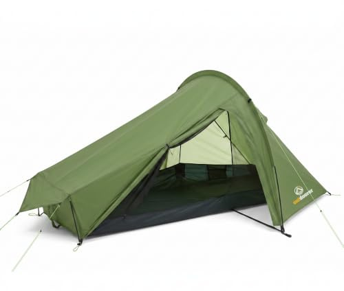 outdoorer Trek Solo Einmannzelt - 1,45kg leichtes Trekkingzelt, Schnellaufbau System, sehr kleines Packmaß, geräumiges 1-Personen-Leichtzelt für Trekking und Camping mit Apsis, Belüftung, grün.