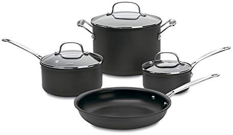 Cuisinart 66-7P1 Chef's Classic - Juego de utensilios de cocina antiadherentes anodizados duros de 7 piezas, color negro