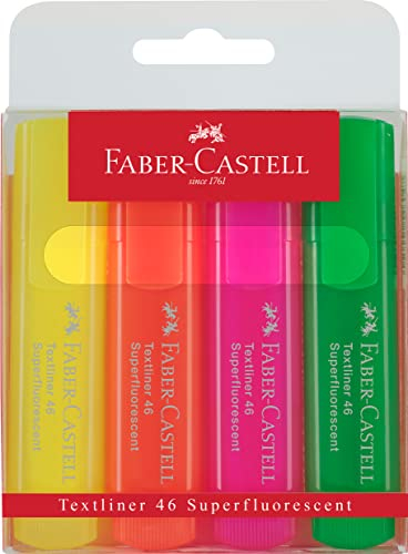 FABER-CASTELL 154604 - Textmarker Set TL 1546, 4er Etui, Neon Farben, mit langlebiger Keilspitze, Strichbreite 1-5 mm, nachfüllbar