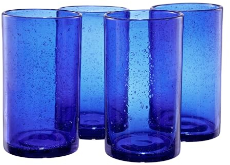 Artland 17oz Highball Tumbler, Set of 4 | Iris Seeded Design, Cobalt Blue | Drinking Glass for Parties and Everyday Use - Mojito, Whiskey, Cocktail | Glassware & Kitchenware Essentials