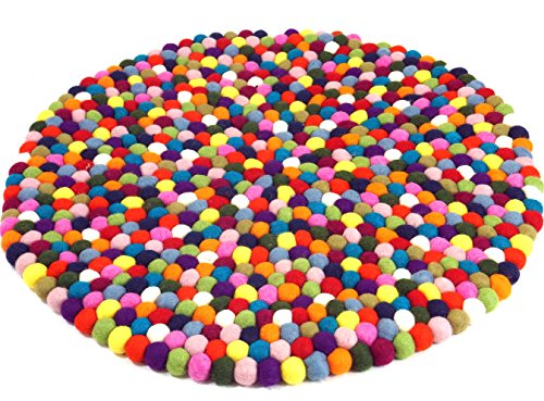 GURU SHOP Filzkugel-Teppich Bunt 60 cm, Mehrfarbig, Wolle, Teppiche, Bodenmatten