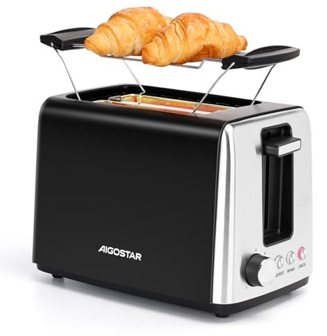 Aigostar Toaster mit Brötchenaufsatz, 7 Bräunungsstufen, extra breite Toastschlitze