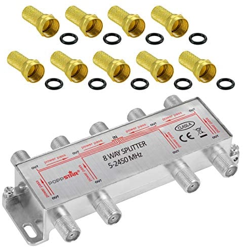 Poppstar Partitore SAT TV 8 Uscite con Connettori F (analogo/digitale/BK/unicable/HD/4K) Splitter per Antenna TV satellitare, Televisore, Radio, LNB