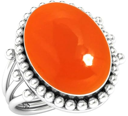 Jeweloporium 925 Silber Ringe für Damen Größe 50(15.9) Orange Echt Karneol Edelstein Jahrgang Silber Ringe Halloween Geschenk Solitär Schmuck
