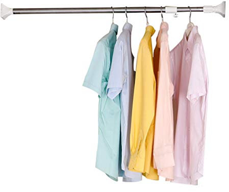 BAOYOUNI Tringle à Rideau de Douche Carrée Extensible pour Salle de Bain Tringle à Rideau de Fenêtre Tringle à Linge Égouttoir à Linge Barre en Métal pour Économiser de L'espace 122 à 213 cm, Blanc