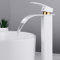 Robinet Lavabo Cascade Mitigeurs Vasque à Poser Robinetterie à Monocommande et Monotrou pour Salle de Bains Bec Aplati en Laiton Chromé (or blanc)