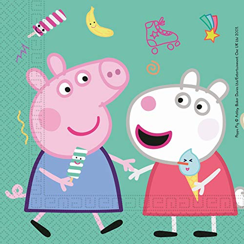 Procos 91034 - Servietten Peppa Pig, 20 Stück, Größe 33 x 33 cm, Mundtuch, Kindergeburtstag, Partygeschirr, Tischdekoration