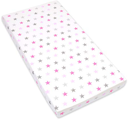Amilian Spannbettlaken Spannbetttuch für Babybett Kinderbett 60x120 cm, 70x140 cm, 100% Baumwolle, fürs Baby, Baby Bettwäsche Größe: 140x70 cm, Muster: Sternchen Groß Rosa