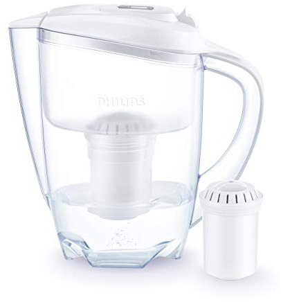 Philips Aqua Solutions Wasserfilter-Karaffe gegen Kalk, Blei, Chlor, Pestizide, Mikro-Plastik, Filter mit Aktivkohle, Mikrofiltration, weiß, AWP2920