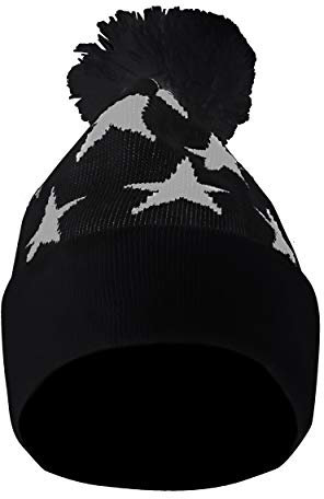 Ashen Fane OSFM Beanie mit Sternen, warm, dehnbar, für Damen und Herren, schwarz, Einheitsgröße