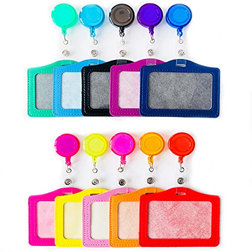 10 Pièces Porte-cartes Multicolores, Badge Carte de Travail, Porte-cartes en Cuir Synthétique, pour Activités Professionnelles, Bureaux, Cartes D'identité, Badges Nominatifs (10 Couleurs)