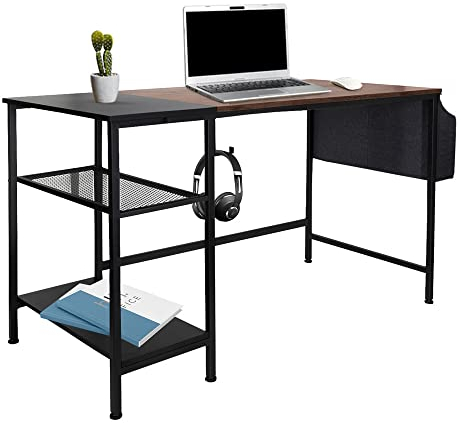 hjh OFFICE 830059 Schreibtisch mit Regal & Haken WORKSPACE H I 120x60 Schwarz/Braun Computertisch im Industrial-Design