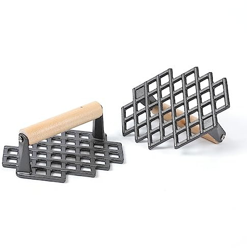 HAWOK Cast Iron Pre-Seasoned Grill Press with Wood Handle set of 2