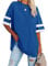 Famulily Color Block Loose Fitting Tee Tops for Women Ladies Striped Short Sleeve Baseball T Shirt Blue L