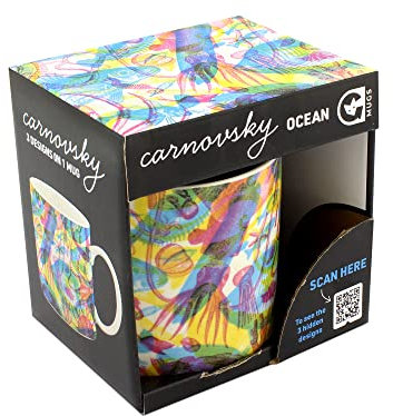 Ginger Fox - Carnovsky Ocean Keramikbecher, Kaffeebecher mit 3-in-1-Design, mikrowellengeeignet, einzigartiger Kaffeebecher