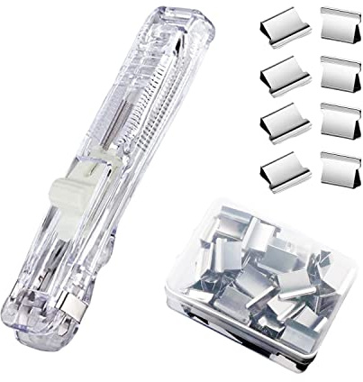 DSBGKJI Mini-Heftklammer, Büroklammer-Spender mit 50 Stück, Edelstahl, wiederverwendbare Heftklammern, 40 Blatt Kapazität, tragbarer Clip-Tacker für Büro, Schreibtisch, Zubehör, Heimschule