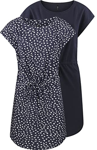 ONLY Damen Sommer Mini Kleid onlMAY S/S Dress 2er Pack | XS S M L XL XXL Gestreift Schwarz 100% Baumwolle