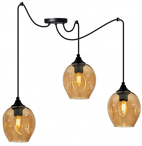 Light-Home Prage Spider Hängelampe - Hängeleuchte in Spinnenform - Deckenlampe – Spinne Lampe mit 3 Kopf - Hängeleuchte aus Metall und Glas - E27 - Honig