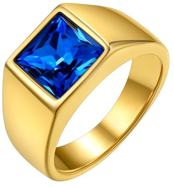 GoldChic Gold Ring Frauen Männer Siegelring Edelstahlring Blauer Stein Eheringe 57mm Solitärring Bandring Herren Schmuck Accessoires