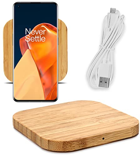 QI Induktive Ladestation 15W aus Bambus kompatibel mit Samsung Galaxy Z Flip 6 5 4 3 2 / Fold 6 5 4 3 2 Ladegerät aus Echtholz Wireless Charger Kabelloses Schnellladegerät Ladematte, Modell:Quadrat