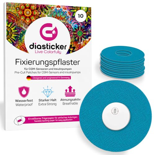 Diasticker | Freestyle Libre 3/3 Plus Fixierpflaster (10 Stück, Hellblau) – Extra starker Halt, wasserfest & hypoallergen, Ringpflaster zur Sensor-Fixierung