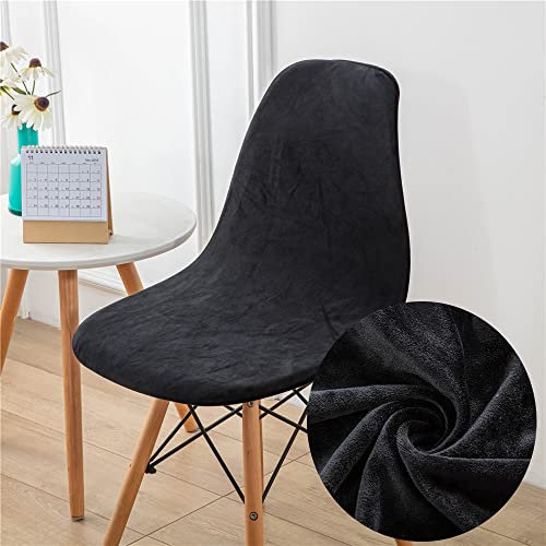 Chickwin Schalenstuhl Bezug, Verdicken Samt Einfarbig Stuhlhussen Stretch 6er 4er 2er Set, Waschbar Elegant Küche Stuhlbezug Elastischer Stuhlbezüge Für Hochzeit, Hotel Deko (4 Stück,Schwarz)