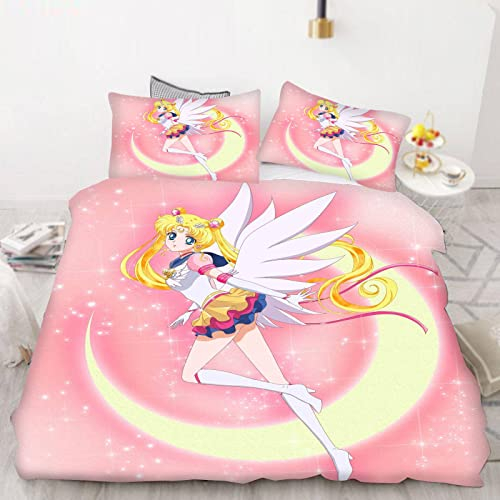 Bfrdollf Sailor Moon Bettwäsche 135x200 Mädchen Japan Anime Bettbezug Set 100% Mikrofaser Weiche Mit Kissenbezügen Reißverschluss Für Kinder (2,Single 135 X 200 cm)
