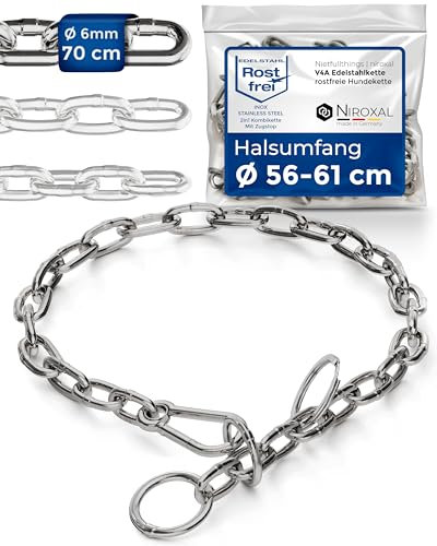 Kombikette für Hunde mit Halsumfang 56-61cm aus Edelstahl V4A Hundekette mit Zugstop Kettenhalsband kurzgliedrig 6mm dick und 70 cm Gesamtlänge