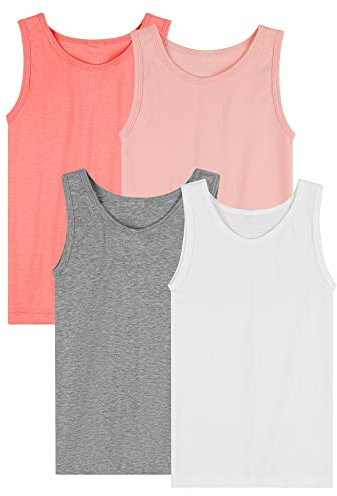 SES 4er Pack Unterhemden Mädchen aus 100% Baumwolle in 4 Farben 164 / Bequeme Unterhemden für Mädchen/rosa & graue Unterhemd Kinder/Kinder Unterhemden Mädchen