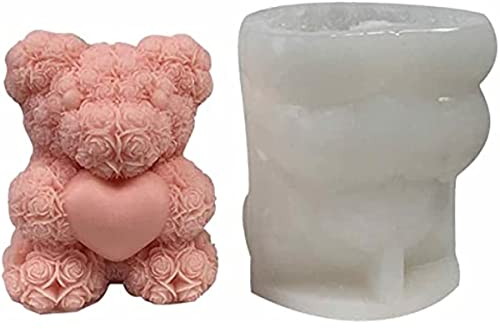 Pansy Rose Bear Mould Silicone Mould - 3D Teddy Bear Candle Moulds | Animal Chocolate Candy Mould Animal Silicone Mould | DIY Handmade, Aromatherapy, Candles, Soap, Making