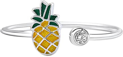 Xmiral Frucht-Ananas-Schmuck-Ring-süße Frucht-Zusatz-einfache Art-Mode-vielseitige Ring-Öffnung kann eingestellt werden Schmuck-Geschenke Ringe Mit Kette Verbunden 925 Silber