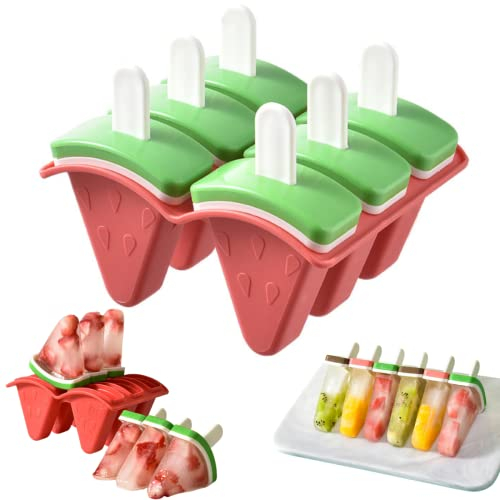 Crethink Popsicle Mold Set, 6 Watermelon Popsicle Maker, Reusable Ice Cream Molds - Dishwasher Safe, Tolder Babies and Homemade Popsicle