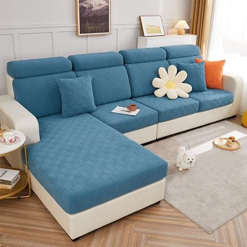 ele ELEOPTION Stretch Sofa Sitzkissenbezug,Upgraded Spandex rutschfest Sofasitzbezug,Sofabezug Couchbezug Sofa Überzug für Sofa Sitzkissen (Blau,Chaiselongue Bezug für Länge 160-190CM)